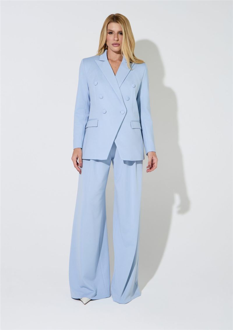 Conjunto alfaiataria blazer transpassado azul